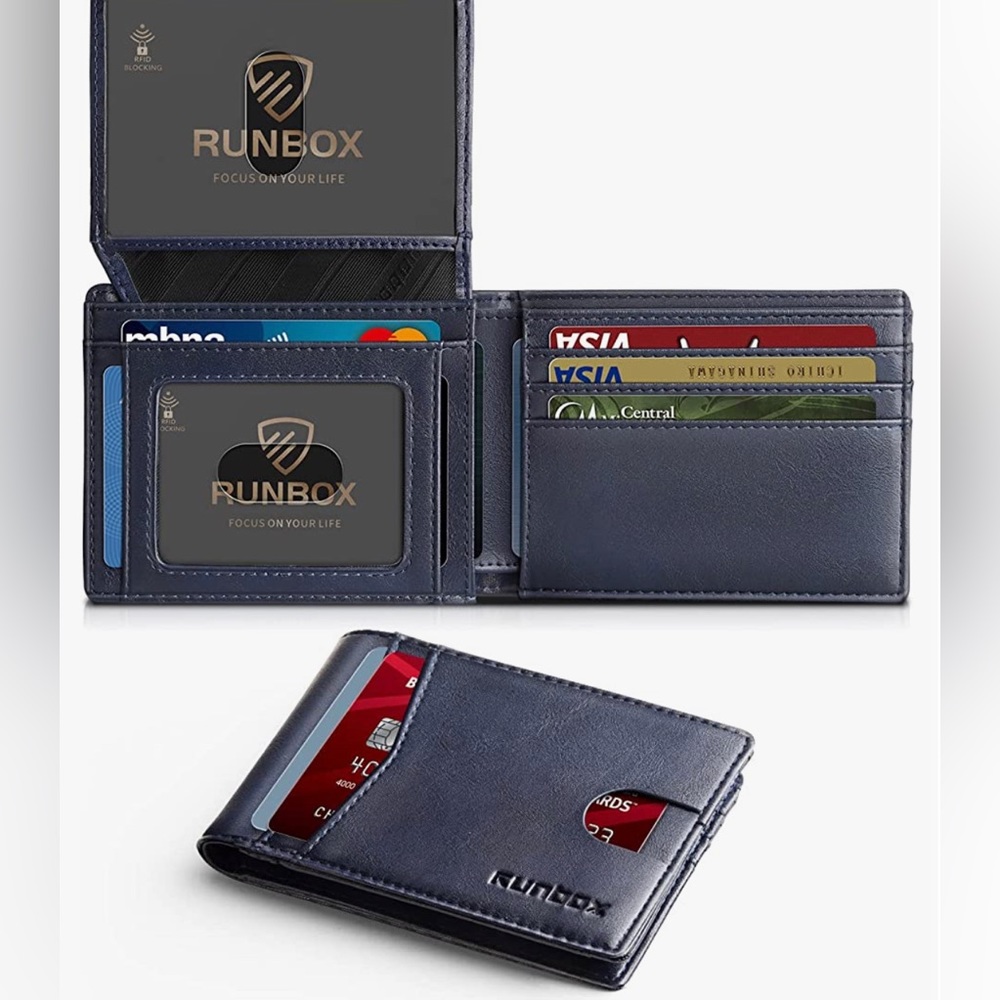 Runbox Men’s Wallet, Slim Rfid Leather, Navy